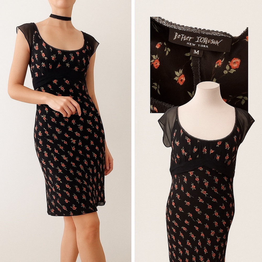 Vintage Betsey Johnson NY Slip Dress, 90’s/Y2K Floral Coquette Grunge,Goth